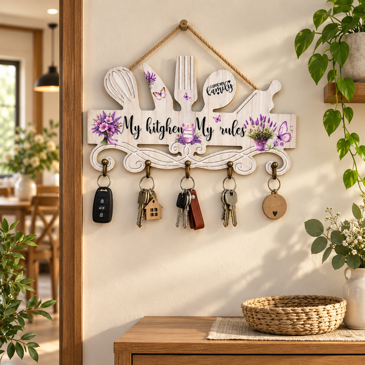 Kitchen Utensil Wall Key Holder with 5 Hooks