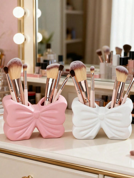 Elegant Bow Multi-Purpose Organizer – Toothbrush & Makeup Brush Holder Stand