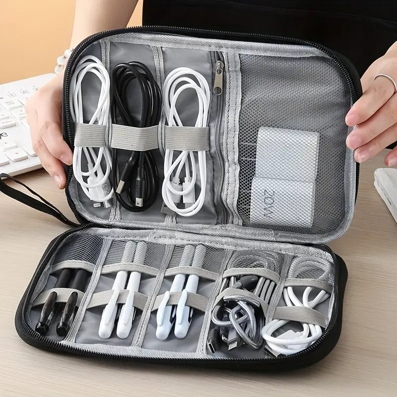 Portable Electronics & Cable Organizer Bag with Zipper – Travel Gadget Storage Case