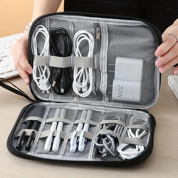 Portable Electronics & Cable Organizer Bag with Zipper – Travel Gadget Storage Case
