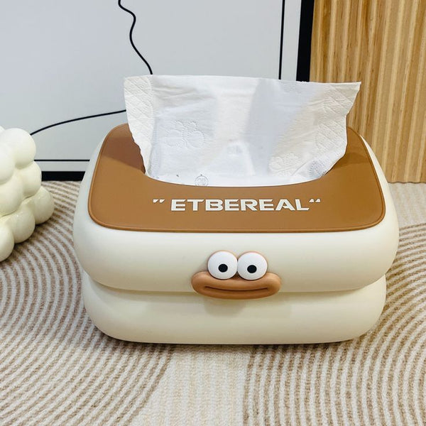 Cute Cartoon Tissue Box Holder – Smiley Face Desktop Napkin Dispenser