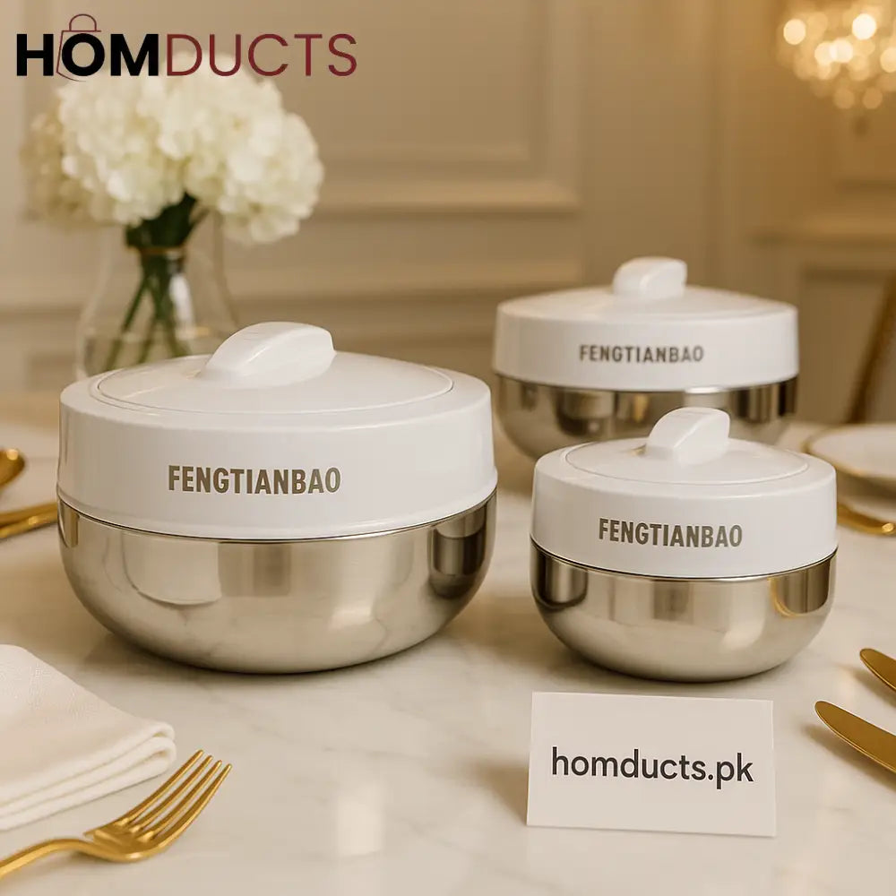 Fengtianbao Premium Insulated Hotpot – Stainless Steel Food Container with White Glossy Lid (3 Sizes Available)