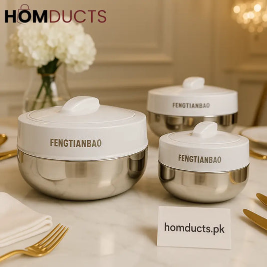 Fengtianbao Premium Insulated Hotpot – Stainless Steel Food Container with White Glossy Lid (3 Sizes Available)