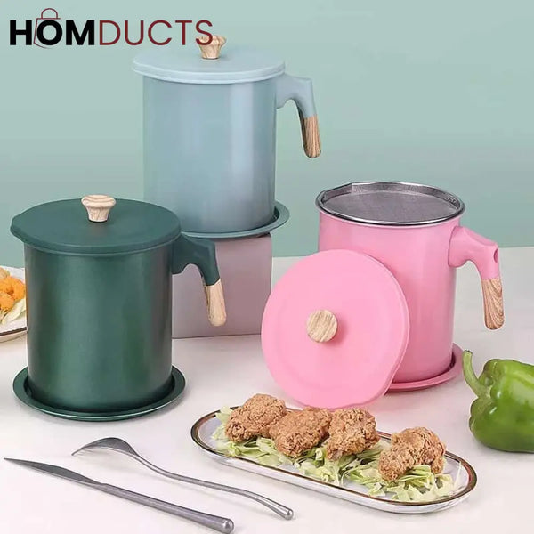 Filter Oil Pot With Wooden Handle
