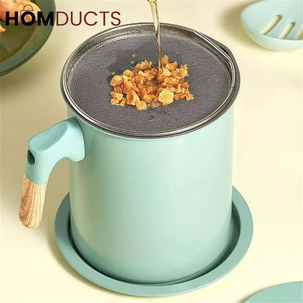 Filter Oil Pot With Wooden Handle