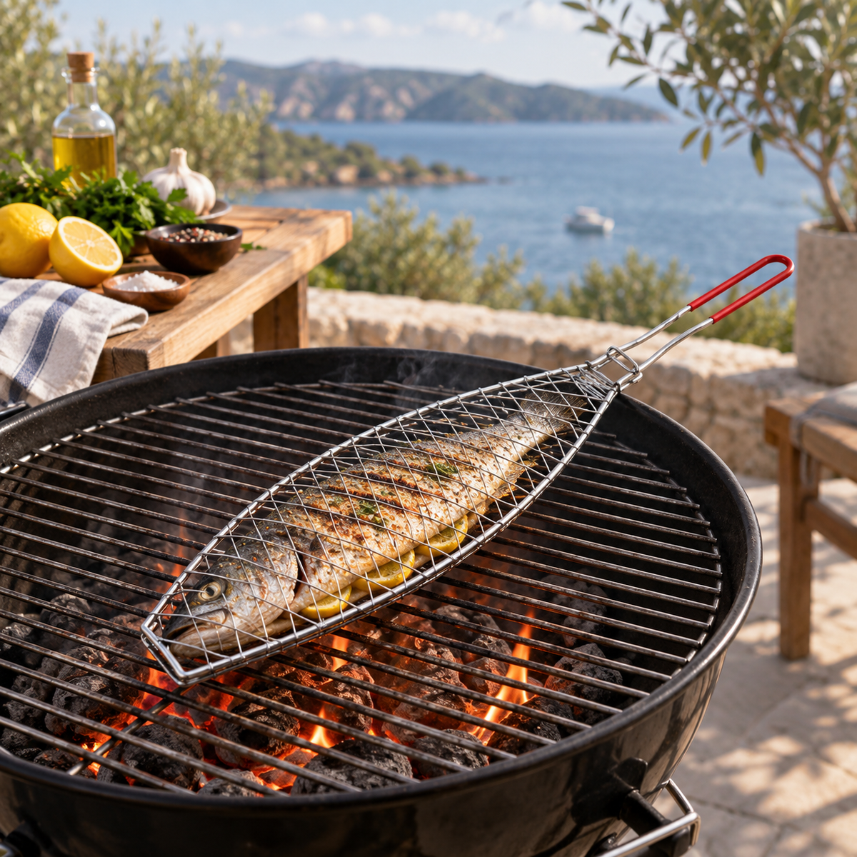 Fish Grilling Basket with Long Handle – 65cm