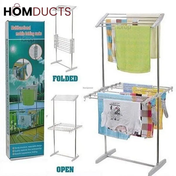 Double Layer Cloth Rack Floor Standing 2 Layer Cloth Drying Rack – Homducts