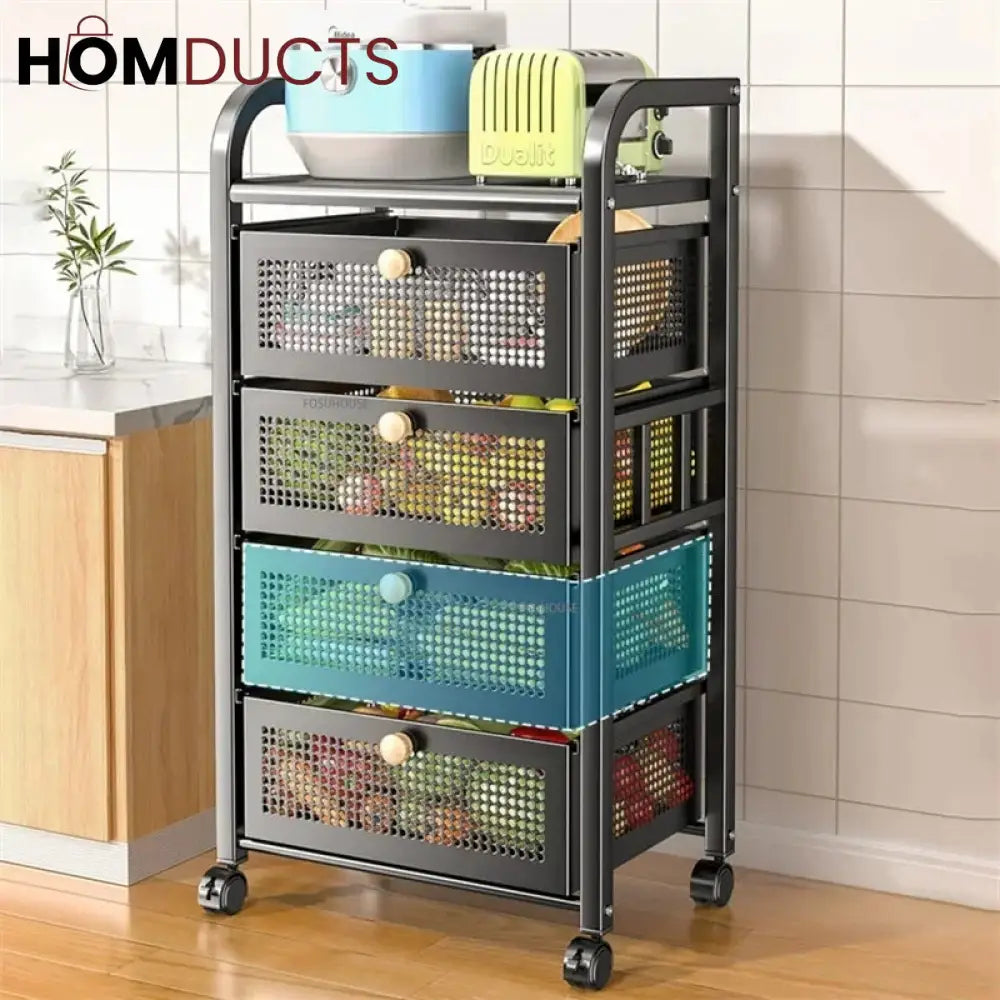 Floor Standing Multifunctional Trolly With Drawer 4Layer