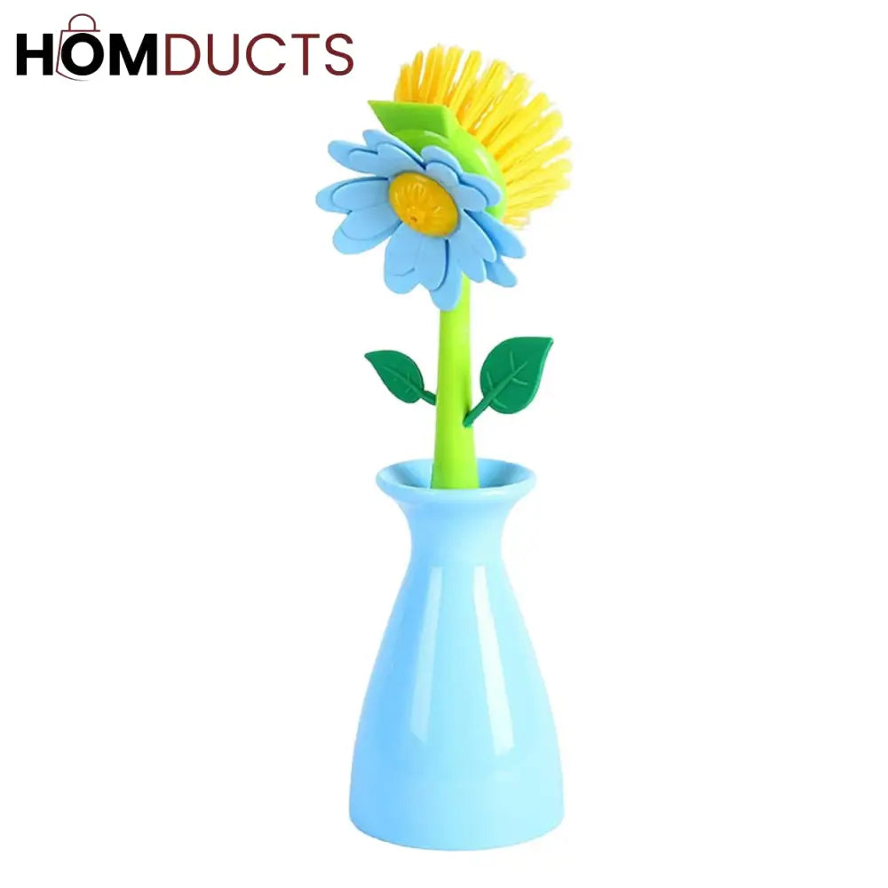 Floral Dish Brush Set with Matching Vase Holders – Decorative Kitchen Cleaning Tools