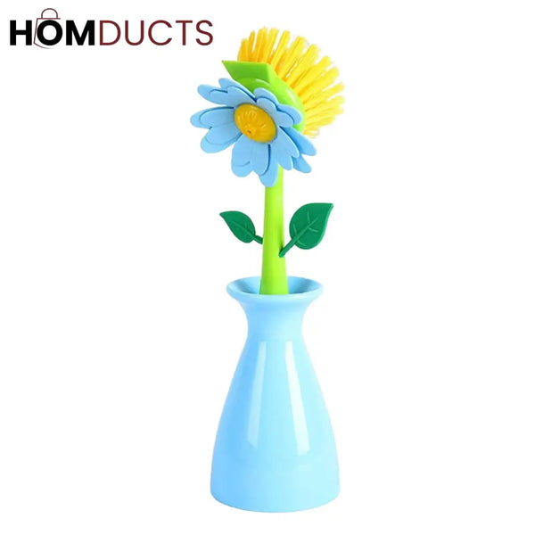 Floral Dish Brush Set with Matching Vase Holders – Decorative Kitchen Cleaning Tools