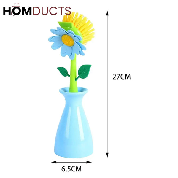 Floral Dish Brush Set with Matching Vase Holders – Decorative Kitchen Cleaning Tools