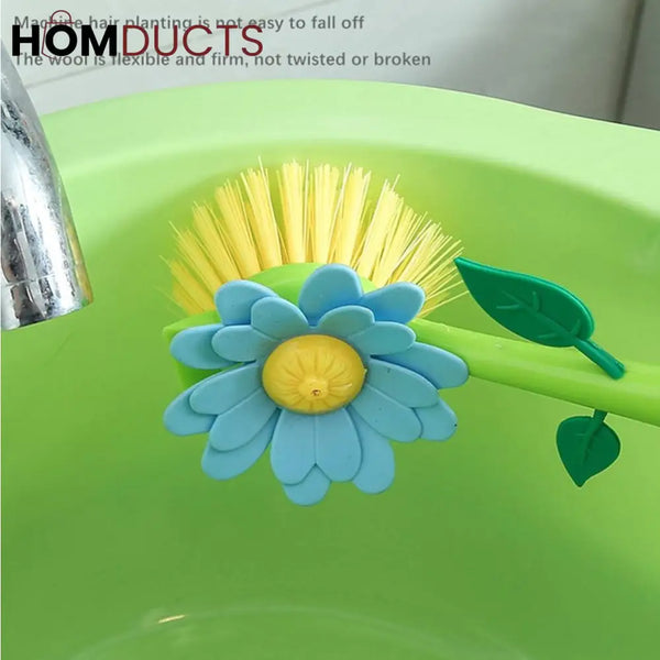 Floral Dish Brush Set with Matching Vase Holders – Decorative Kitchen Cleaning Tools