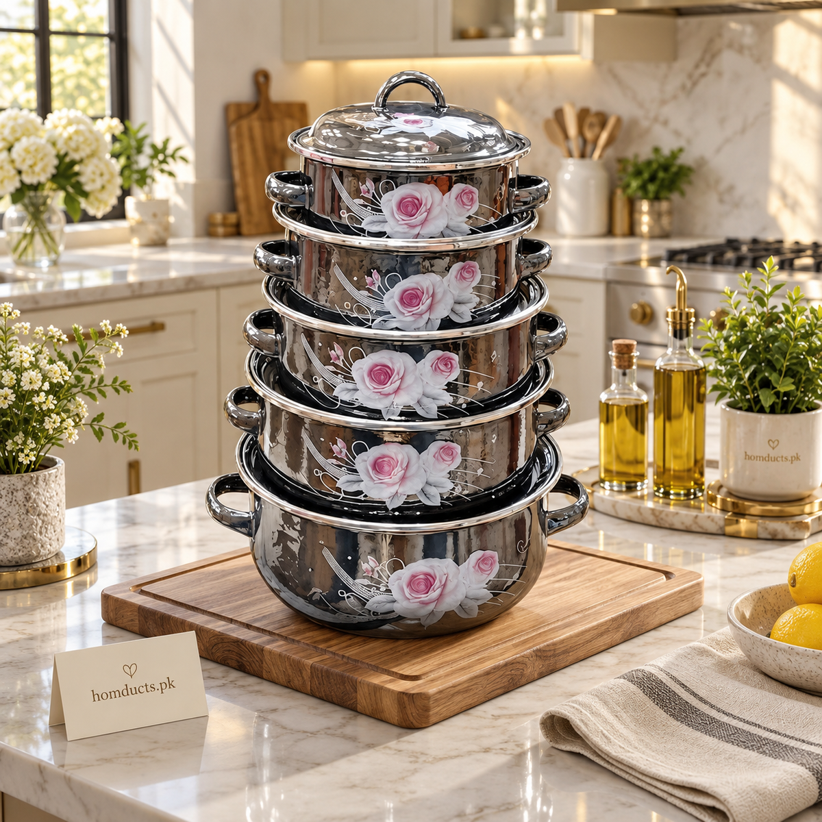 Floral Enamel Casserole Set – 5 Pieces