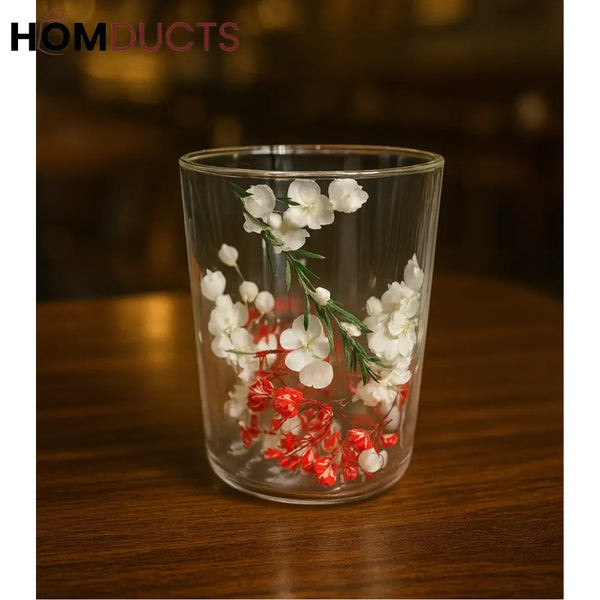 Floral-Infused Clear Glass Tumbler – 300ml