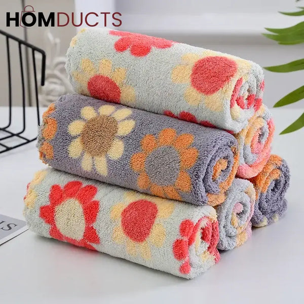 Floral Pattern Soft Cotton Face Towels – Absorbent & Quick-Dry Washcloths for Bathroom & Travel (Set of 5)