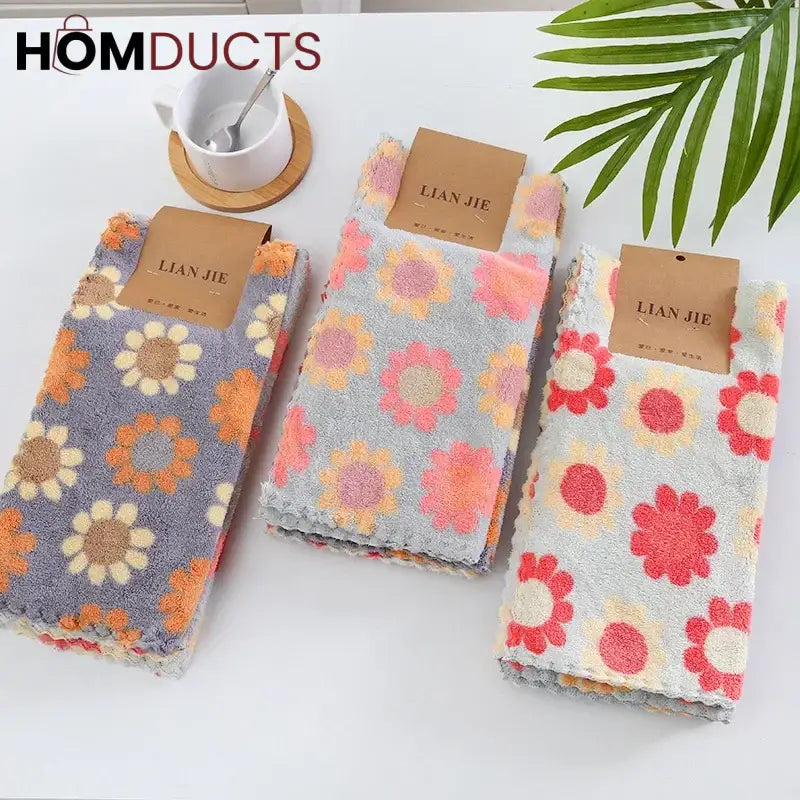 Floral Pattern Soft Cotton Face Towels – Absorbent & Quick-Dry Washcloths for Bathroom & Travel (Set of 5)