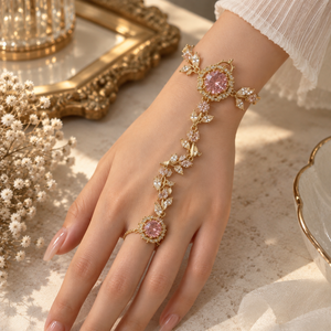 Floral Vine Hand Chain Bracelet with Ring – Hathphool