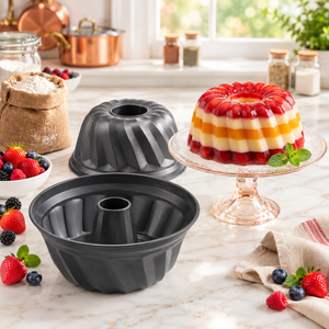 Fluted ring dessert mould with layered jelly pudding