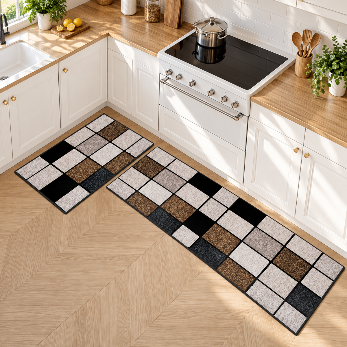 Checker kitchen mat and runner set