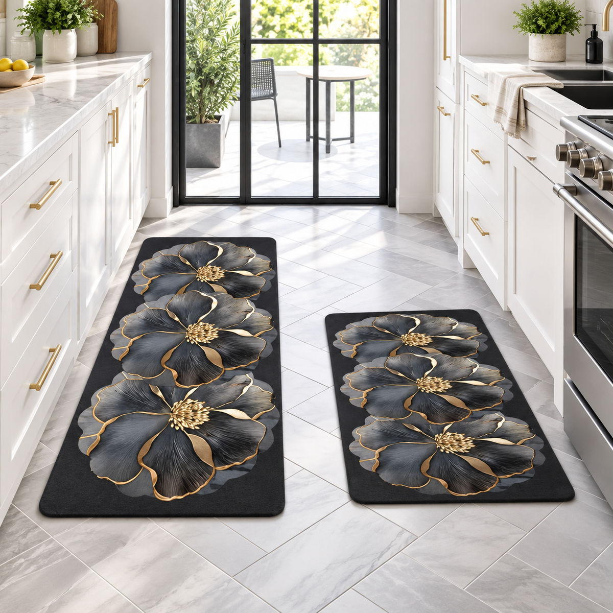 Dark floral kitchen mat and runner set