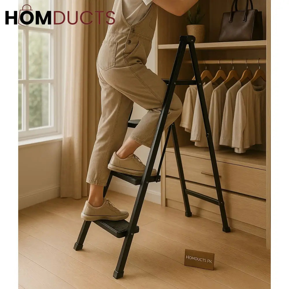 Foldable 4-Step Aluminum Ladder with Anti-Slip Wide Steps – Compact & Space-Saving Design for Home & Office Use