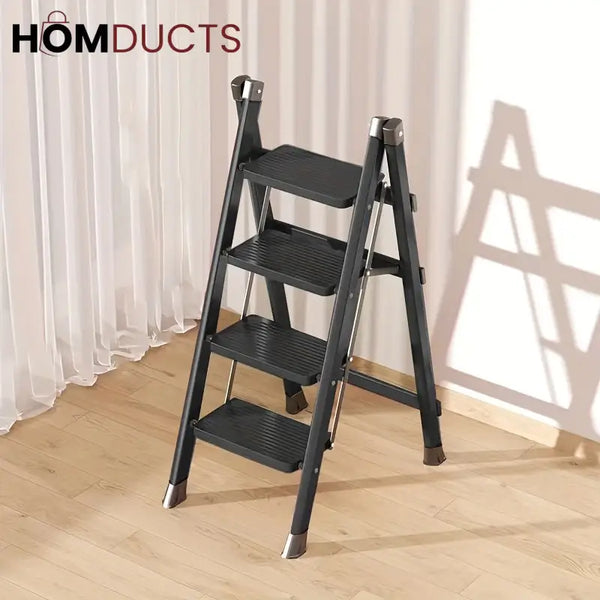 Foldable 4-Step Aluminum Ladder with Anti-Slip Wide Steps – Compact & Space-Saving Design for Home & Office Use