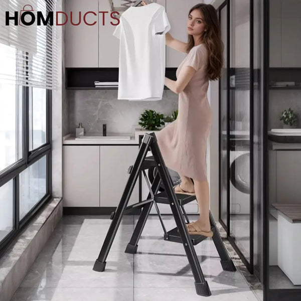 Foldable 4-Step Aluminum Ladder with Anti-Slip Wide Steps – Compact & Space-Saving Design for Home & Office Use