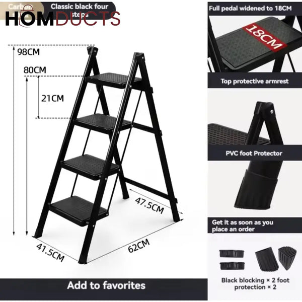 Foldable 4-Step Aluminum Ladder with Anti-Slip Wide Steps – Compact & Space-Saving Design for Home & Office Use