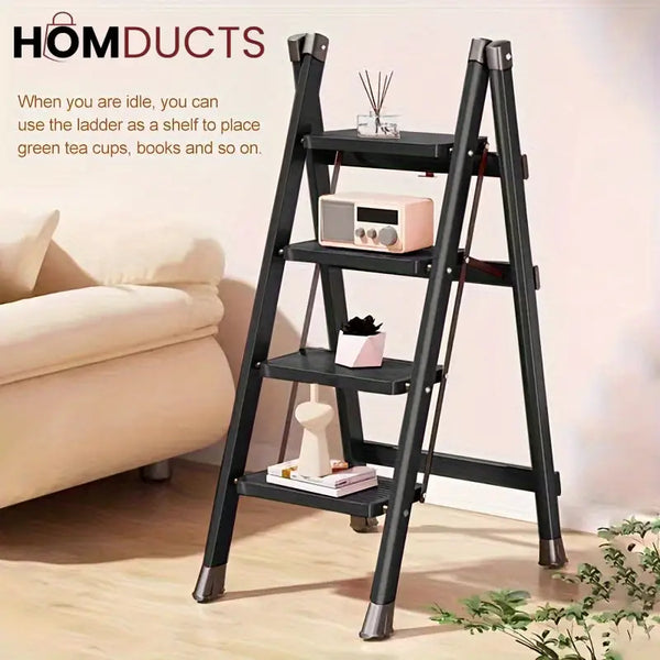 Foldable 4-Step Aluminum Ladder with Anti-Slip Wide Steps – Compact & Space-Saving Design for Home & Office Use