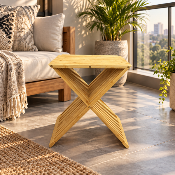 Foldable natural bamboo stool and side table