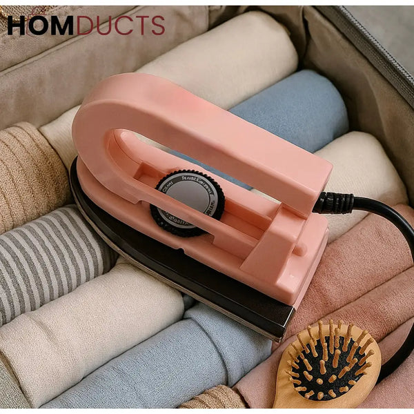 Foldable Pink Mini Travel Iron – Compact Portable Iron for Clothes and Travel Use