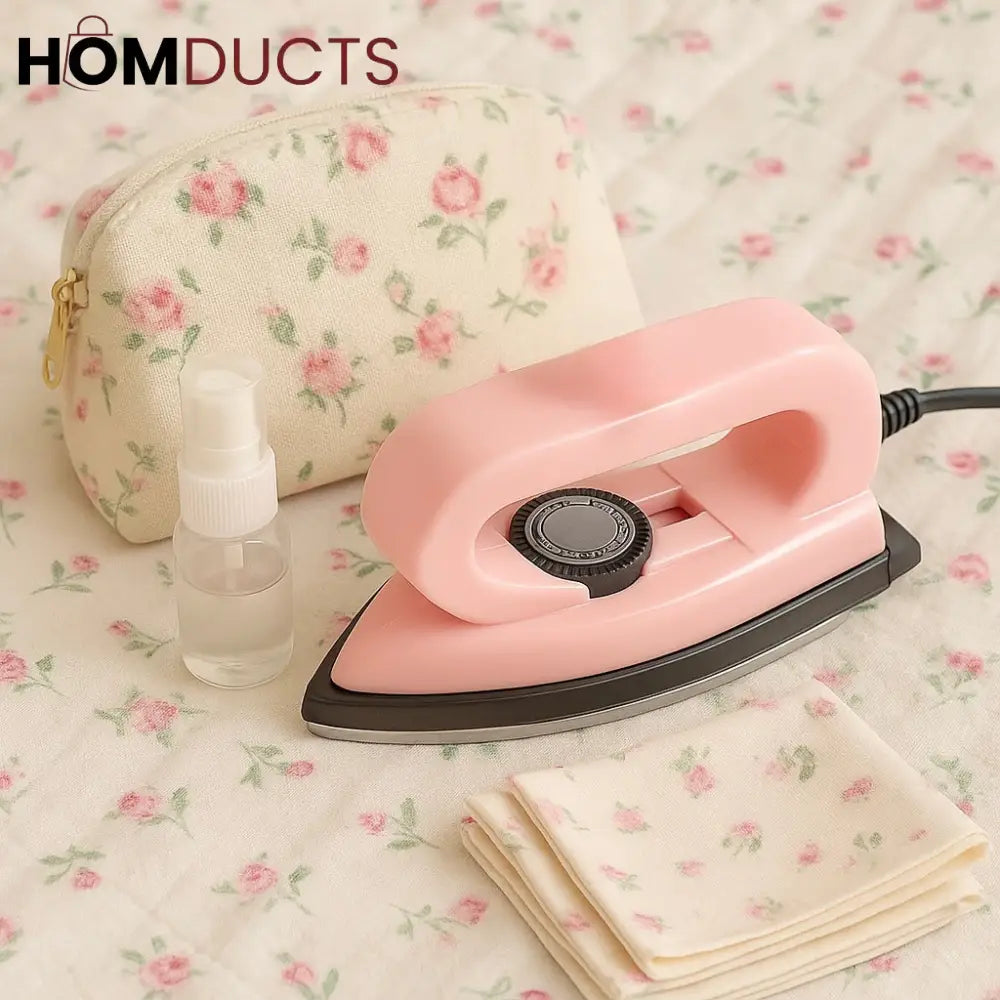 Foldable Pink Mini Travel Iron – Compact Portable Iron for Clothes and Travel Use