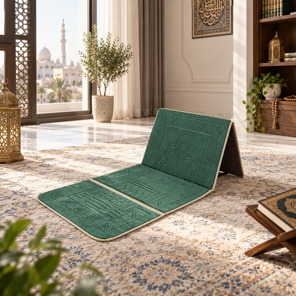 Foldable Prayer Rug with Built-In Back Support – Travel & Meditation Mat