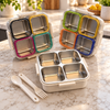 Four-compartment stainless steel lunch box with cutlery