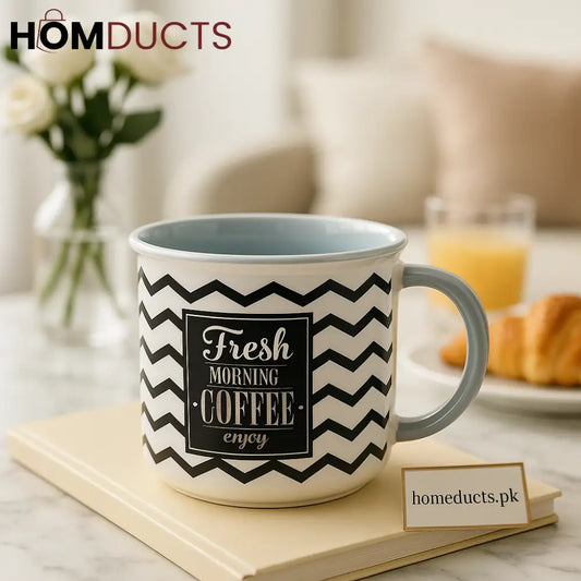 Fresh Morning Coffee Mug – Chevron Pattern Ceramic Cup 1pc