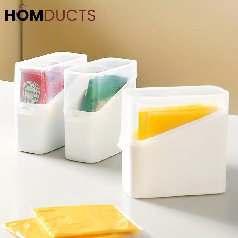 Fridge Organizer Bins with Lids – Stackable Storage Containers for Cheese Sauce Packets & Snacks