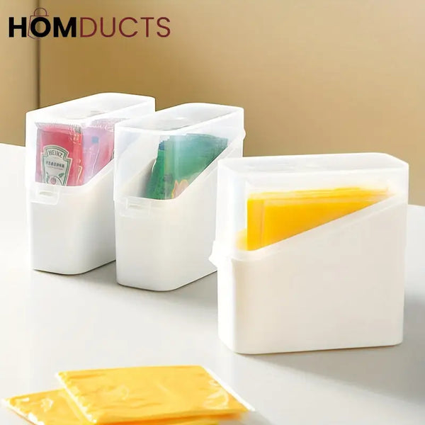 Fridge Organizer Bins with Lids – Stackable Storage Containers for Cheese Sauce Packets & Snacks