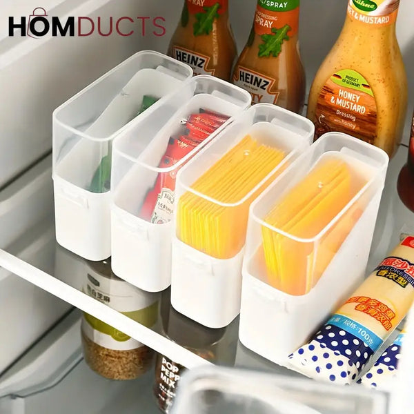 Fridge Organizer Bins with Lids – Stackable Storage Containers for Cheese Sauce Packets & Snacks