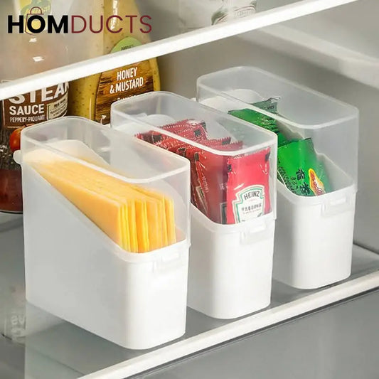 Fridge Organizer Bins with Lids – Stackable Storage Containers for Cheese Sauce Packets & Snacks