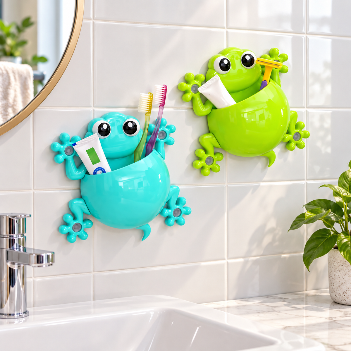 Frog-shaped suction wall toothbrush holder