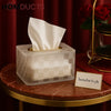 Frosted Luxe Checkered Tissue Box with Gold Trim