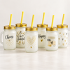 Frosted mason jar mugs with lid and straw 450ml