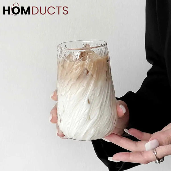 Frozen Ice Design Glass Cup - Elegant Tea & Coffee Mug | Premium Transparent Glass