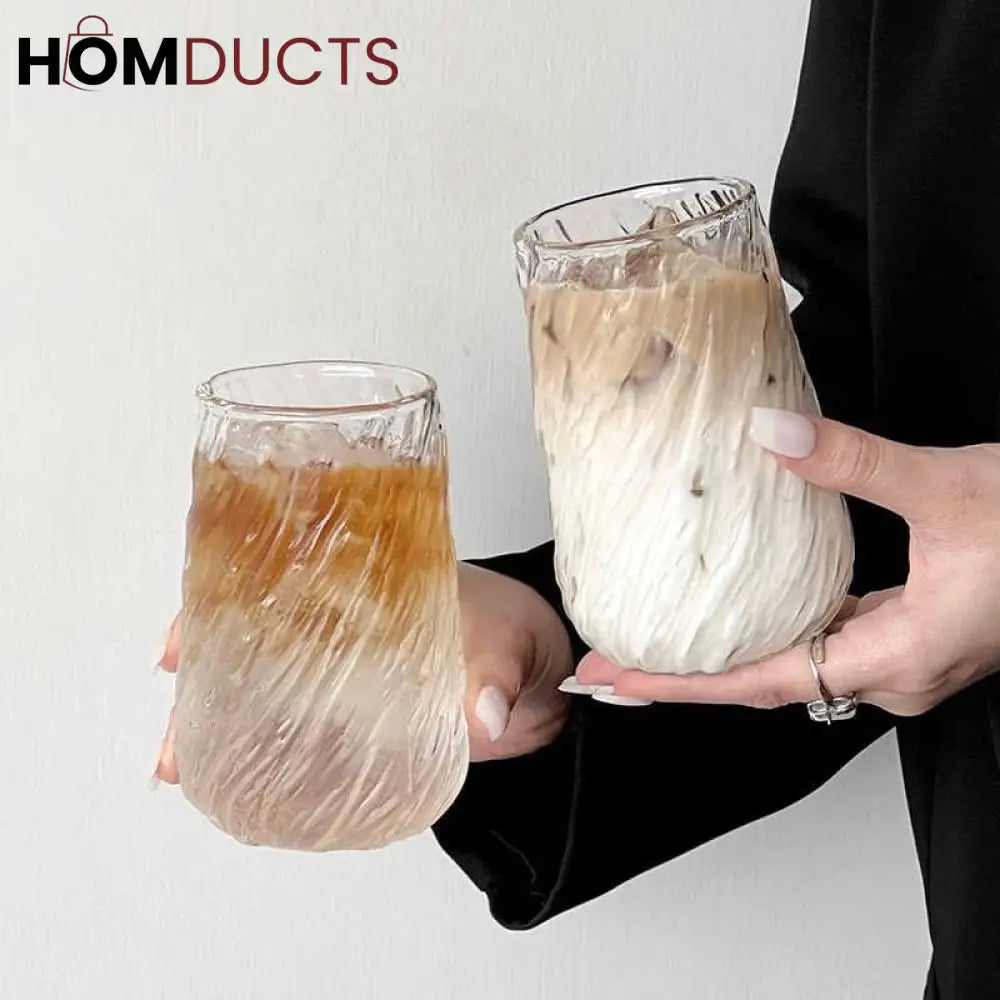 Frozen Ice Design Glass Cup - Elegant Tea & Coffee Mug | Premium Transparent Glass