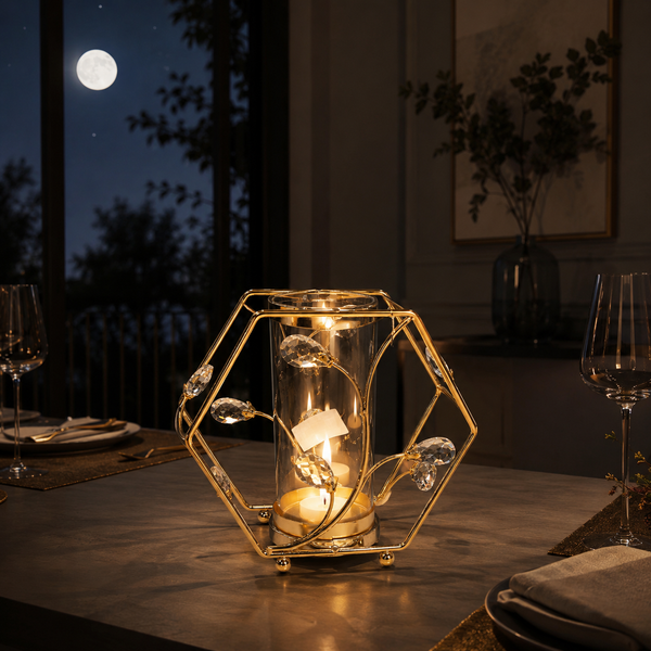 Geometric Floral Candle Holder – Elegant Tabletop Centerpiece