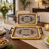 Geometric rectangular serving tray set with handles