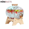 Glass Barrel Beverage Dispenser with Wooden Stand and Tap – Pineapple Embossed Drink Server
