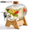 Glass Barrel Beverage Dispenser with Wooden Stand and Tap – Pineapple Embossed Drink Server