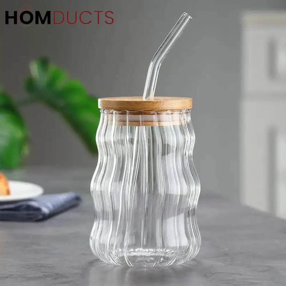 Glass Cup With Bamboo Lid