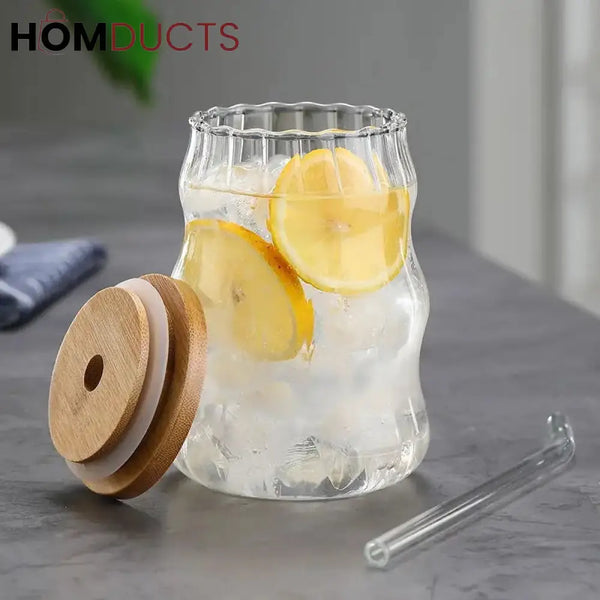 Glass Cup With Bamboo Lid